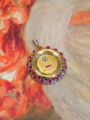 18k Solid Gold Signed Authentic Augis Love Medal Pendant Grande Model with Ruby | Indulgems