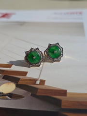 14k Yellow Gold Burmese Jadeite Donut Diamond Earrings | Indulgems