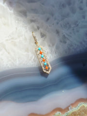 14k Yellow Gold Diamond Turquoise Coral Little Shield Pendant | Indulgems