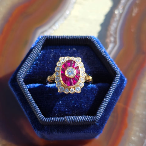 18k Solid Gold Vintage Ruby Diamond Ring Size 7.5 | Indulgems