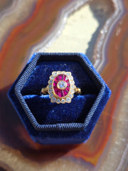 18k Solid Gold Vintage Ruby Diamond Ring Size 7.5 | Indulgems