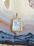 18k Yellow Gold Handcarved Lotus Flower Rainbow Moonstone Pendant | Indulgems | Designs in Real Gold