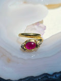 18k Gold Ruby Cabochon & Diamond Serpent Snake Ring sz 6.5 | Indulgems