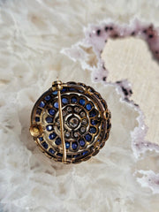 Antique Diamond & Blue Sapphire Brooch in 14k Gold and Silver | Indulgems
