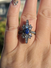 14k Yellow Gold & Platinum Cornflower Blue Sapphire Diamond Star Transformation Ring Pendant | Indulgems