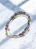 18k Yellow Gold Multicolor Tourmaline Gemstone Briolette Freshwater Pearl Rainbow Moonstone Halfsie Necklace