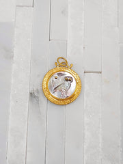 24K Gold Mother of Pearl Pendant with Silver - Owl of Athena