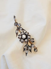 12k Solid Yellow Gold & Silver Antique Diamond Flower Brooch