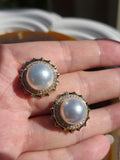 14k Yellow Gold South Sea Pearl Aurora Halo Earrings | Indulgems