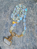 Ethiopian Opal Faceted Nugget Beaded Necklace with Buddha Charm 18K Gold 21.5"