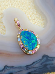 14k Yellow Gold Opal & Fancy Sapphire Pendant | Indulgems