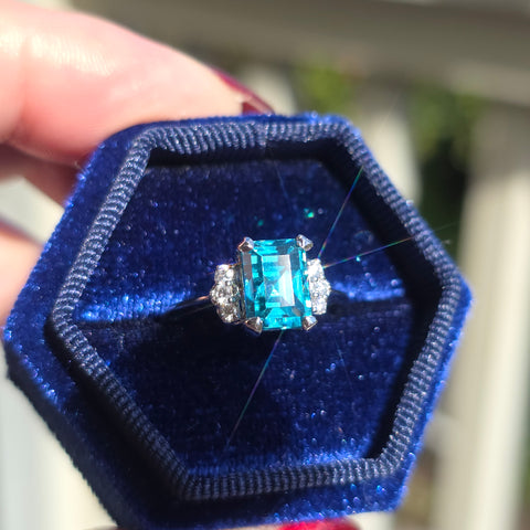 18k Solid Gold 5ct Natural Blue Zircon Ring Size 6.75 | Indulgems