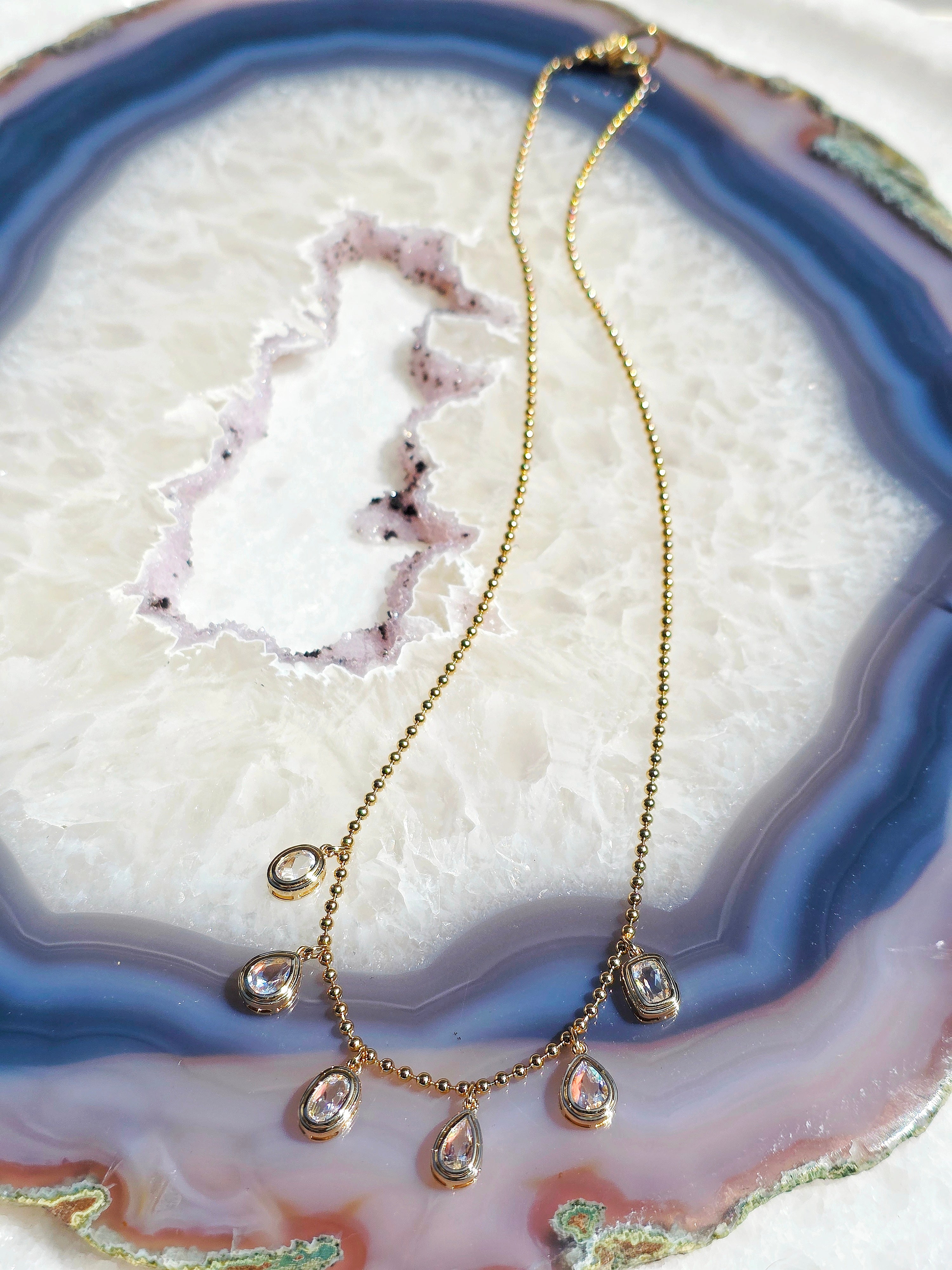 18k Solid Gold Madagascar Rainbow Moonstone Necklace | Indulgems | Mimosa Collection