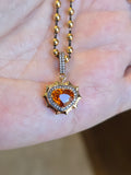 14k Yellow Gold Spessartite Fanta Garnet Gemstone Heart Aurora Halo Pendant | Indulgems
