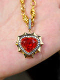 14k Yellow Gold 15ct Mandarin Garnet Heart Aurora Halo Pendant | Indulgems