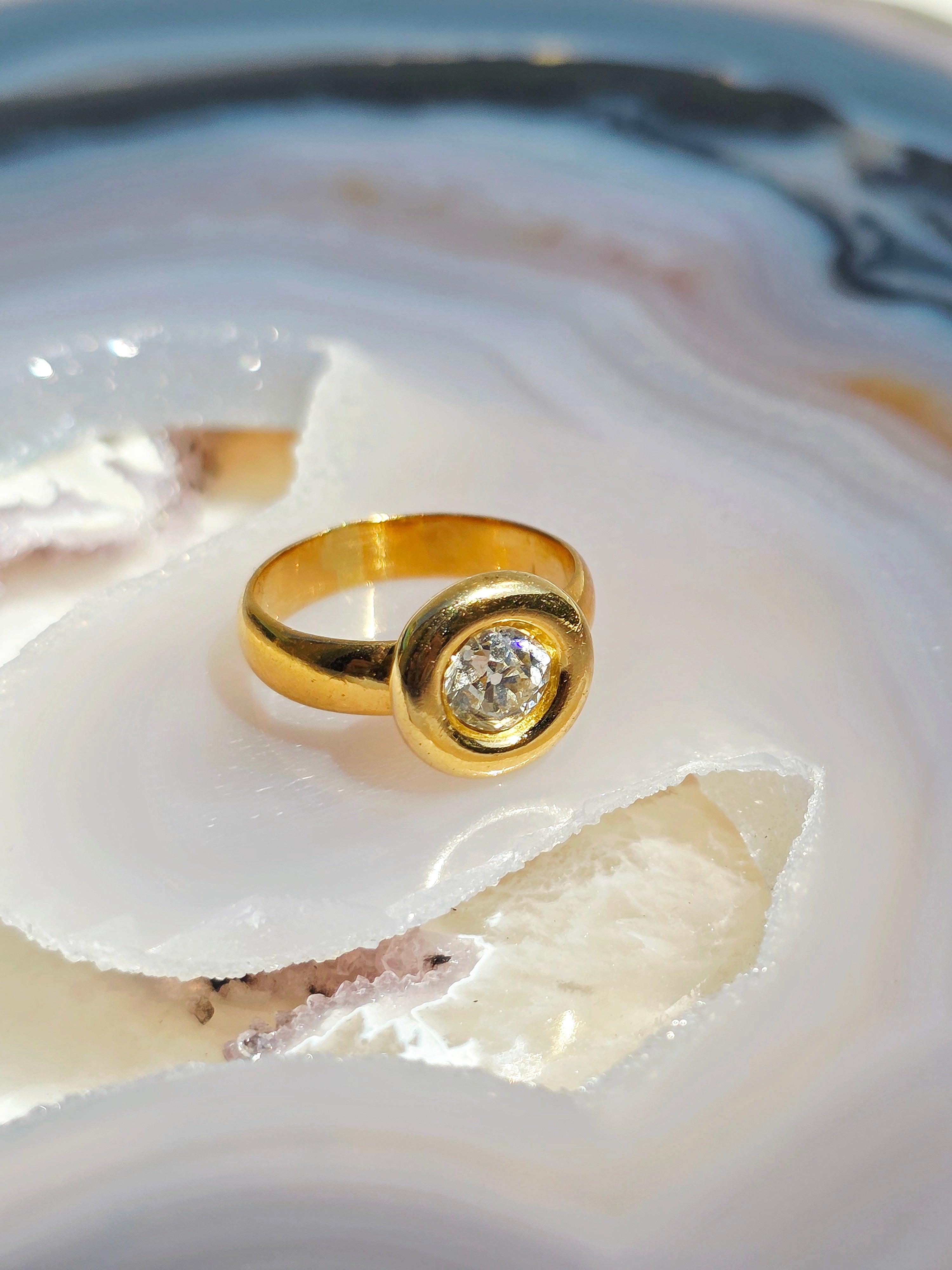 18K Solid Yellow Gold Old Cut Diamond 0.8 ct Donut Ring Sz 6.5 | Indulgems | Vintage Real Gold Jewelry