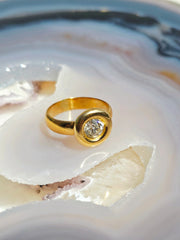 18K Solid Yellow Gold Old Cut Diamond 0.8 ct Donut Ring Sz 6.5 | Indulgems | Vintage Real Gold Jewelry
