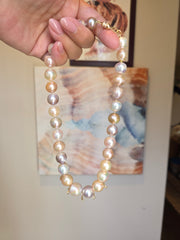 14k Yellow Gold Freshwater Edison Pearl Necklace with Diamond Stars | Indulgems