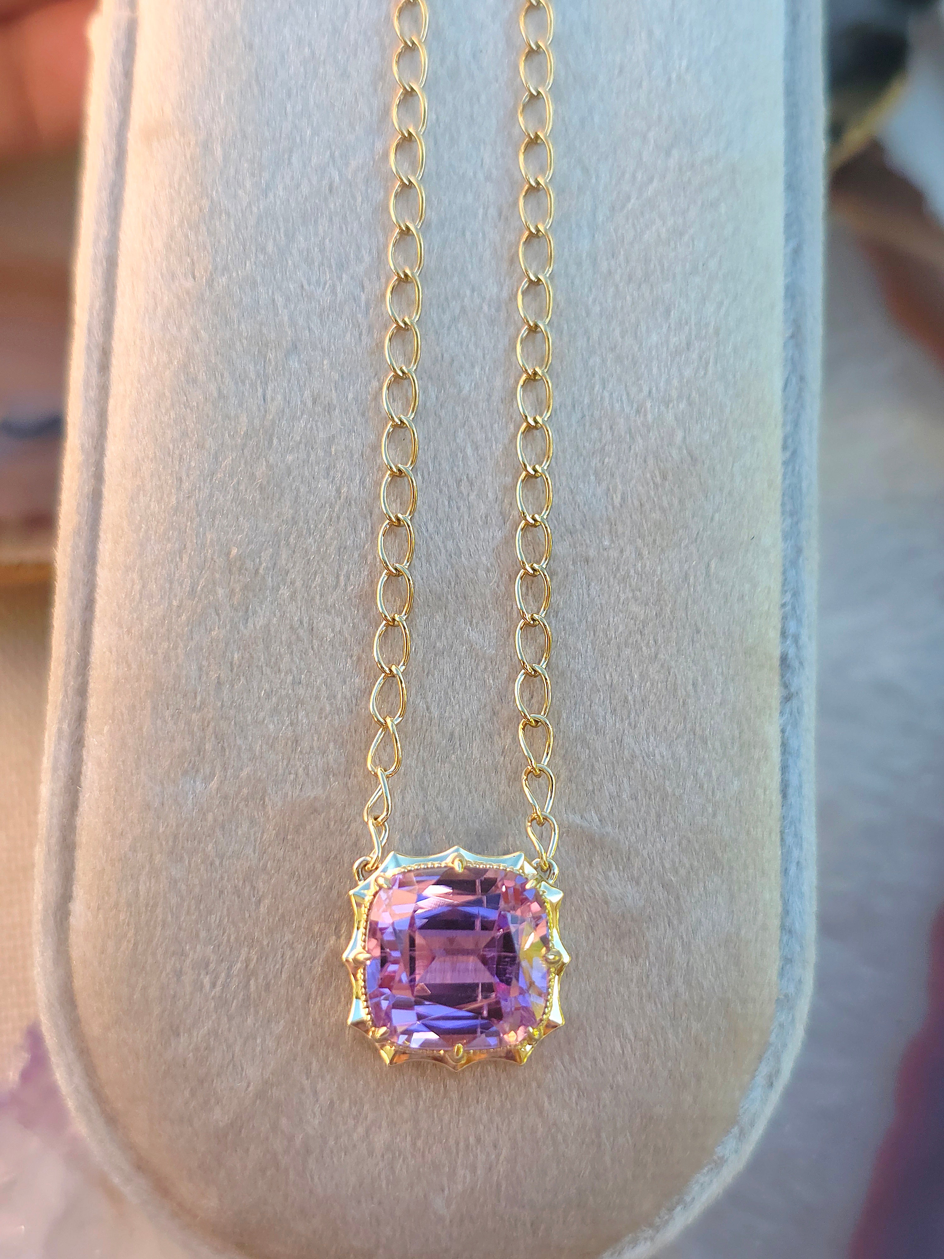 14k & 18k Solid Gold Kunzite Aurora Necklace 18 inches | Indulgems