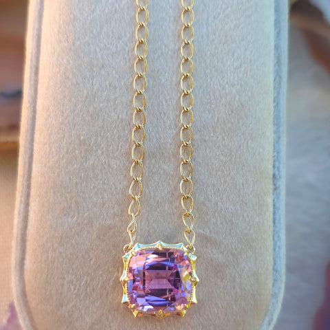 14k & 18k Solid Gold Kunzite Aurora Necklace 18 inches | Indulgems