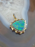 14k Yellow Gold Aurora Halo Australian Opal Pendant | Indulgems