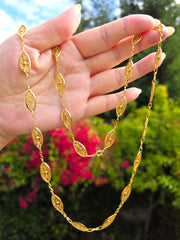 18k Solid Gold French Filigree Chain Long Necklace 29" | Indulgems