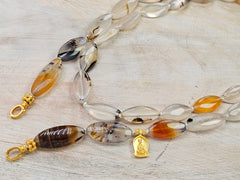 Natural Montana Agate Gemstone Silk Knotted 18K Yellow Gold Long Necklace 30"