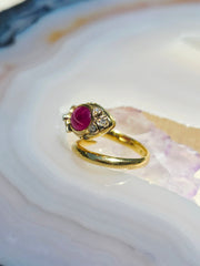 18k Gold Ruby Cabochon & Diamond Serpent Snake Ring sz 6.5 | Indulgems