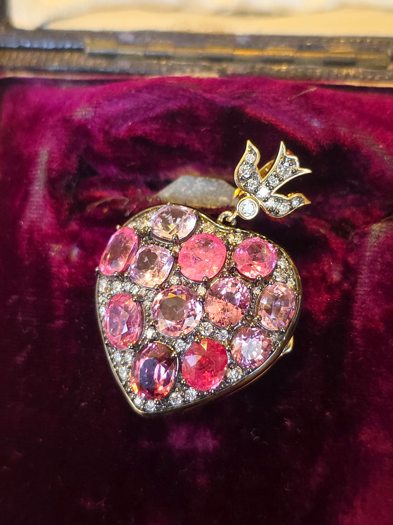 9ct Pink Spinel Heart Locket Pendant in Platinum & 14K Gold | Indulgems