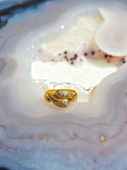 18K Yellow Gold Antique Diamond Pave Double Headed Snake Toi et Moi Ring Size 5 | Indulgems | Designs in Real Gold