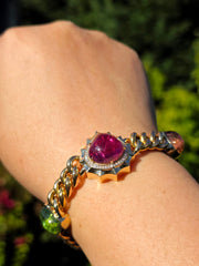 18k Yellow Gold Multicolor Tourmaline Cabochon Curb Chain Bracelet | Indulgems | Aurora Halo