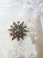 Antique Diamond Star Brooch 14K Yellow Gold and Silver
