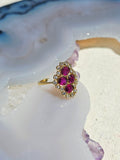 18k Solid Gold Ruby & Diamond Clover 4 Stone Ring sz 7.5 | Indulgems