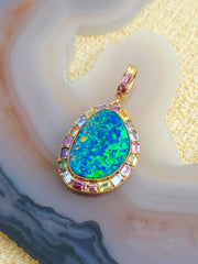 14k Yellow Gold Opal & Fancy Sapphire Pendant | Indulgems