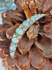 14k Yellow Gold Antique Opal & Rose-cut Diamond Brooch | Indulgems | Antique Jewelry