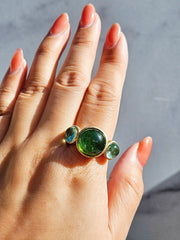 18k Solid Gold Green Tourmaline 3-STONE Cabochon Ring | Resonance Collection | Indulgems