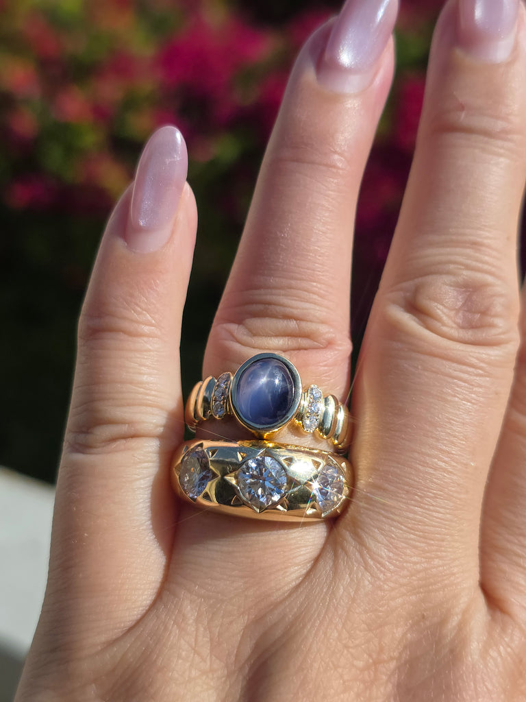 14k Yellow Gold 4.5ct Star Sapphire Cabochon Ring Size 10 | Indulgems | Emma