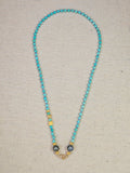 18k Yellow Gold Genuine Top Quality Turquoise Gemstone Bead Double Clasp Necklace 18"