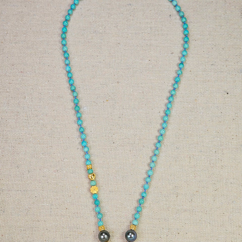 18k Yellow Gold Genuine Top Quality Turquoise Gemstone Bead Double Clasp Necklace 18"