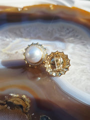 14k Yellow Gold South Sea Pearl Aurora Halo Earrings | Indulgems