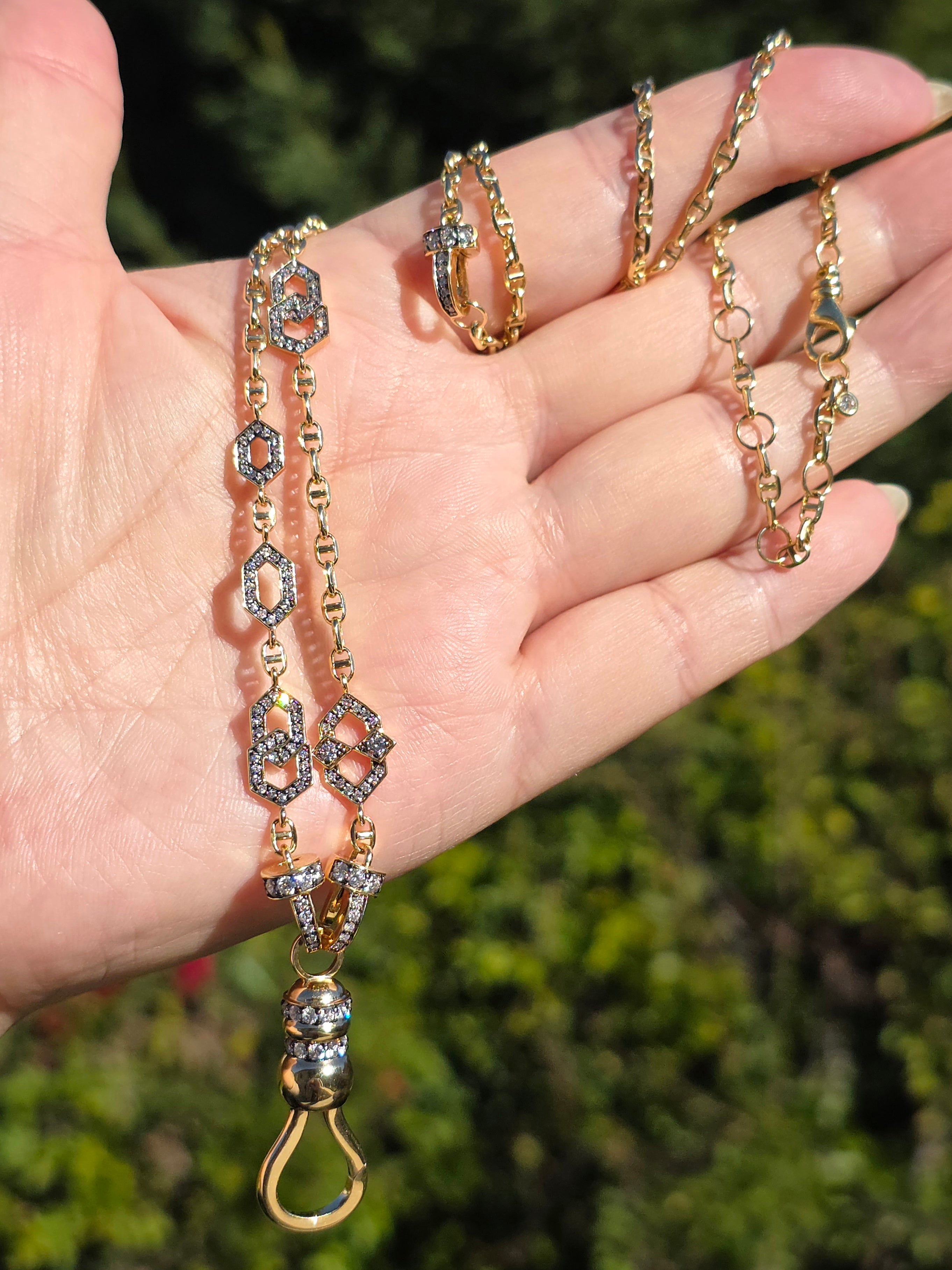 18k Solid Gold Art Deco Diamond Station Multipurpose Transformation Chain Necklace Bracelet Extender | Indulgems