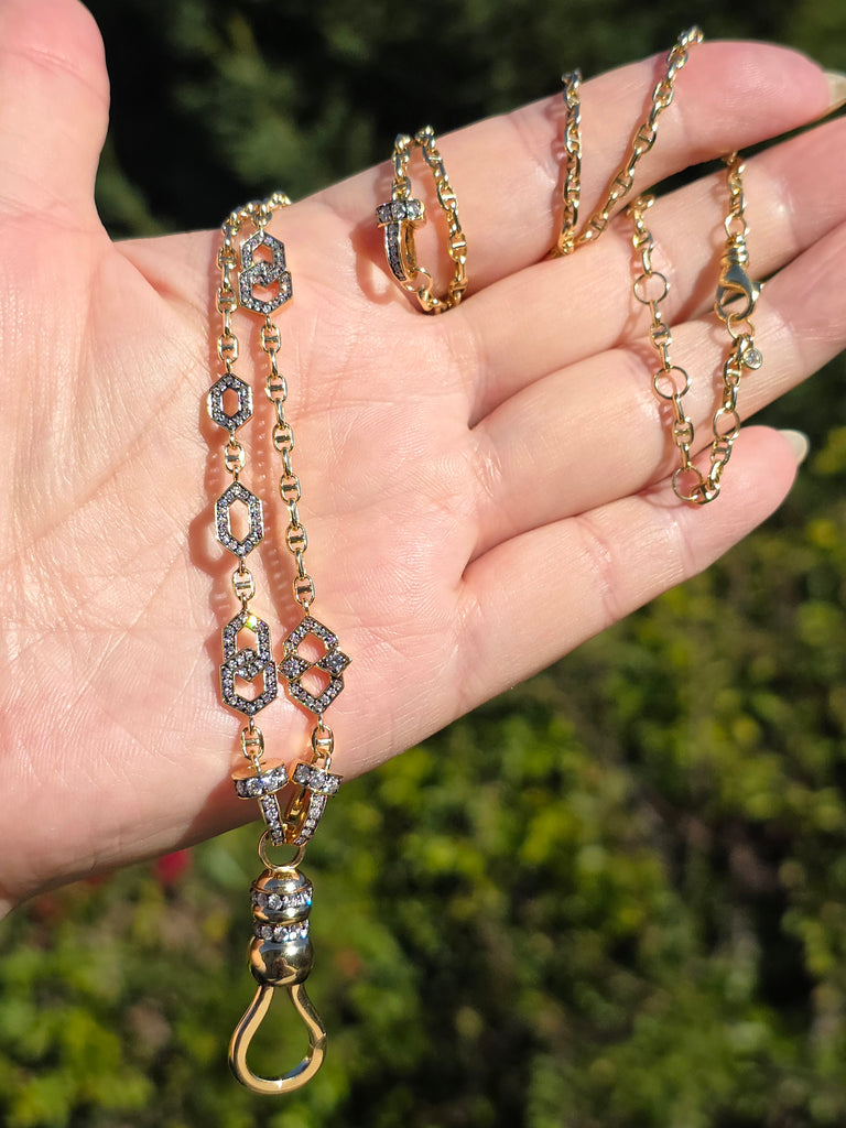 18k Solid Gold Art Deco Diamond Station Multipurpose Transformation Chain Necklace Bracelet Extender | Indulgems