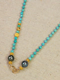 18k Yellow Gold Genuine Top Quality Turquoise Gemstone Bead Double Clasp Necklace 18"