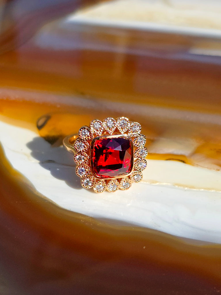18k Solid Rose Gold 6.10ct Rare Natural Pyrope Spessartite Garnet Ring Size 7 | Indulgems