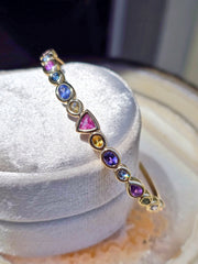 14k Yellow Gold Chubby Donut Bezel Fancy Sapphire Cuff Bangle | Indulgems