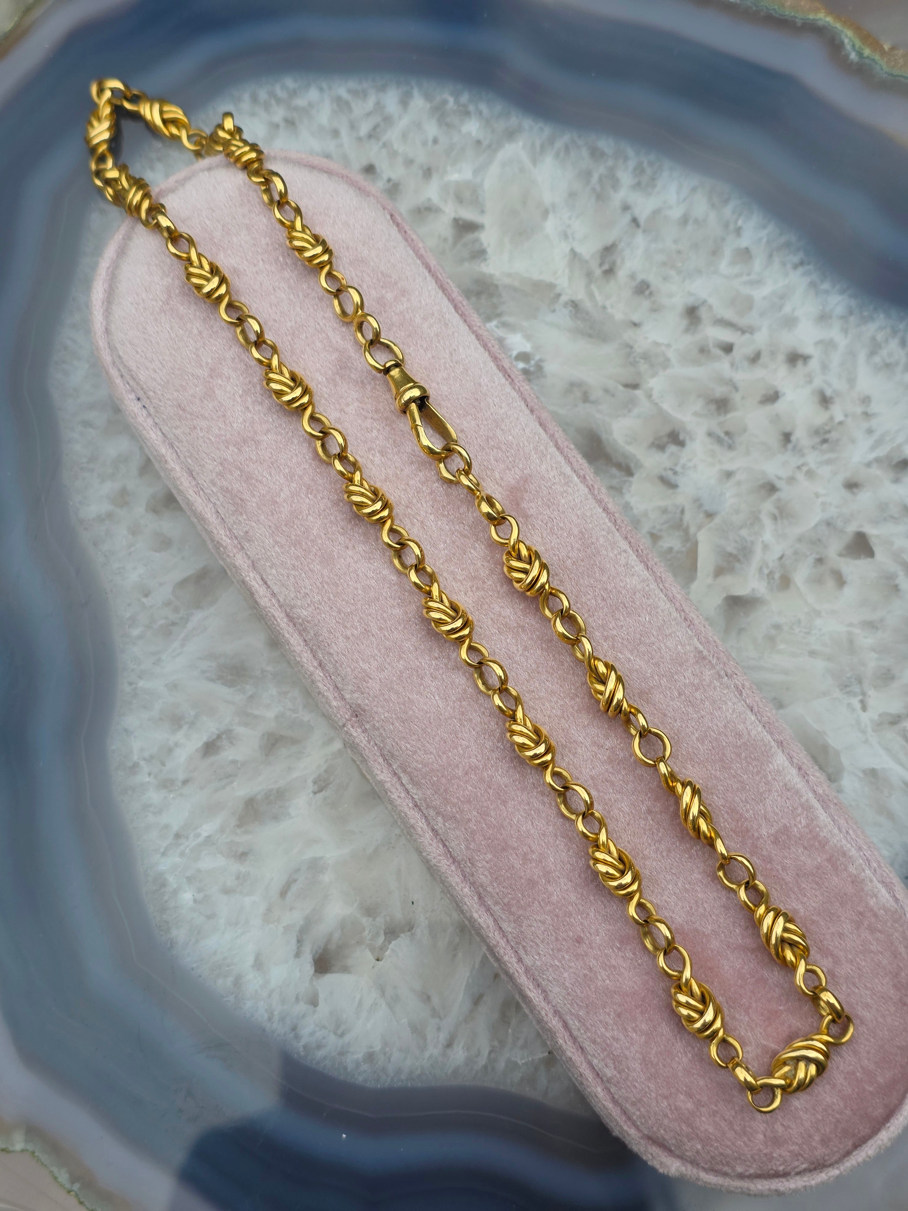 18k Solid Gold Vintage French Knotted Link Necklace | Indulgems