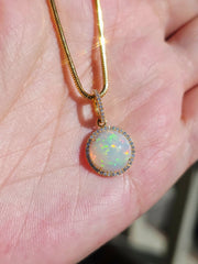 18k Yellow Gold Opal& Diamond Halo Pendant | Indulgems