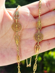 18k Solid Gold French Antique Filigree Necklace 20" | Indulgems