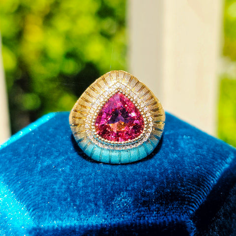 18k Solid Gold Pink Tourmaline Diamond Ring Sz 8 | Indulgems | Hanabi Collection