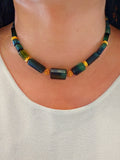 2IN1 - 18K Solid Two-Tone Gold Antique Watch Chain & Natural Green Tourmaline Faceted Barrel Gemstone Necklace